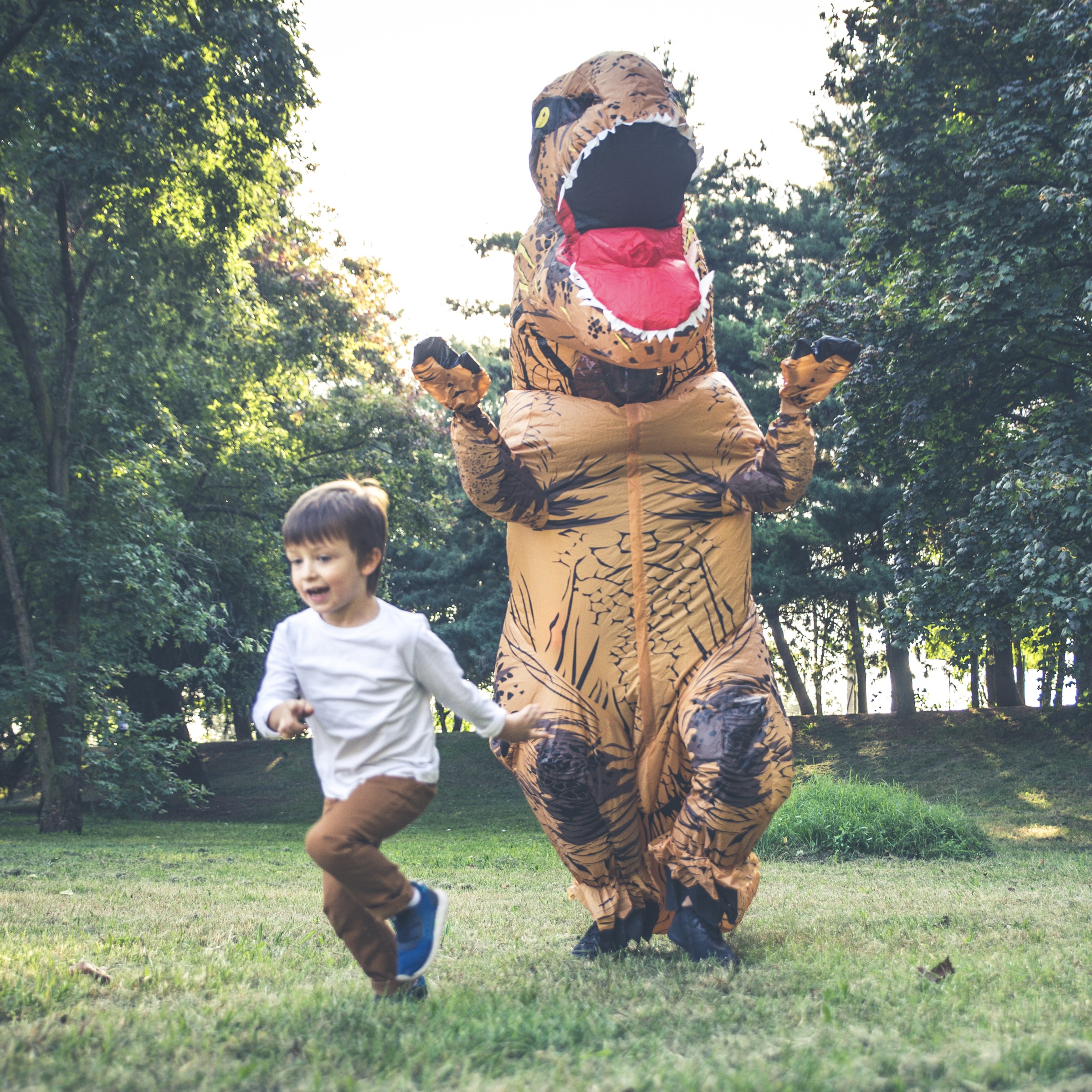 Father,And,Son,Playing,At,The,Park,,With,A,Dinosaur